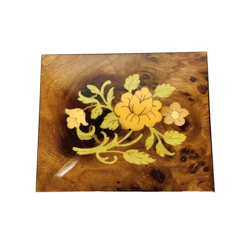 Vintage Wood Inlay Jewelry Box Ercolano Musical Movement Fascination Italy